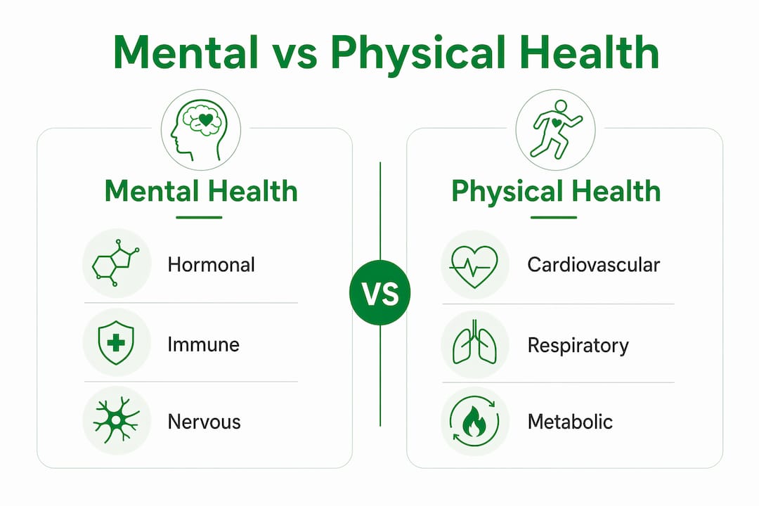 Infographic comparing mental and physical health systems