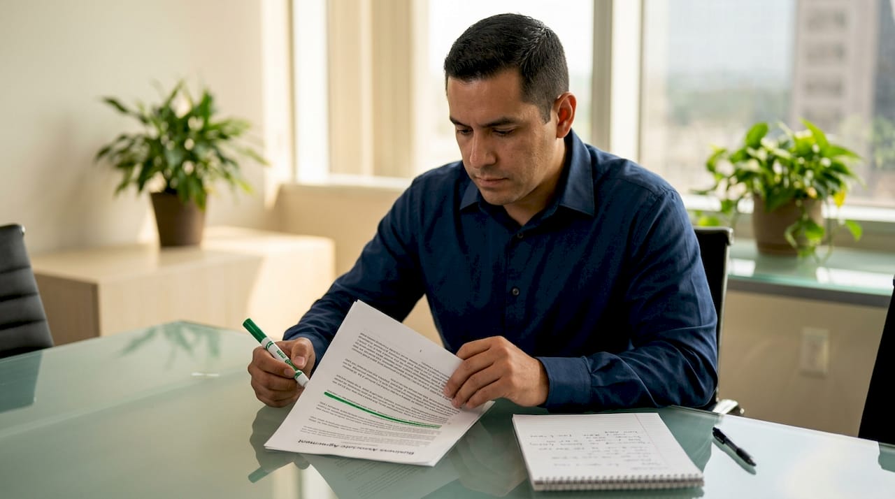 Compliance officer reviewing healthcare agreement