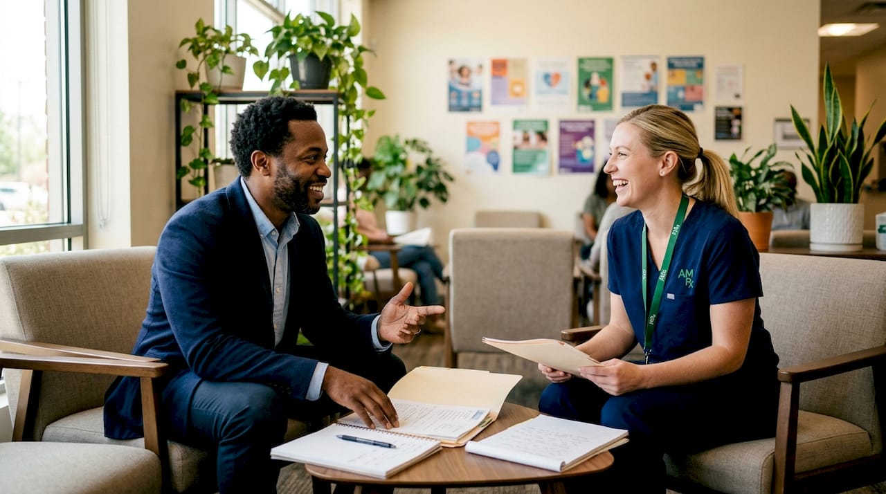 Behavioral health manager consulting with nurse