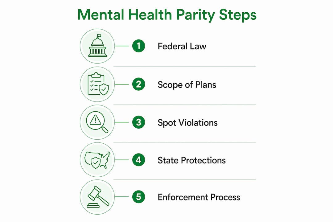 Infographic showing mental health parity key steps