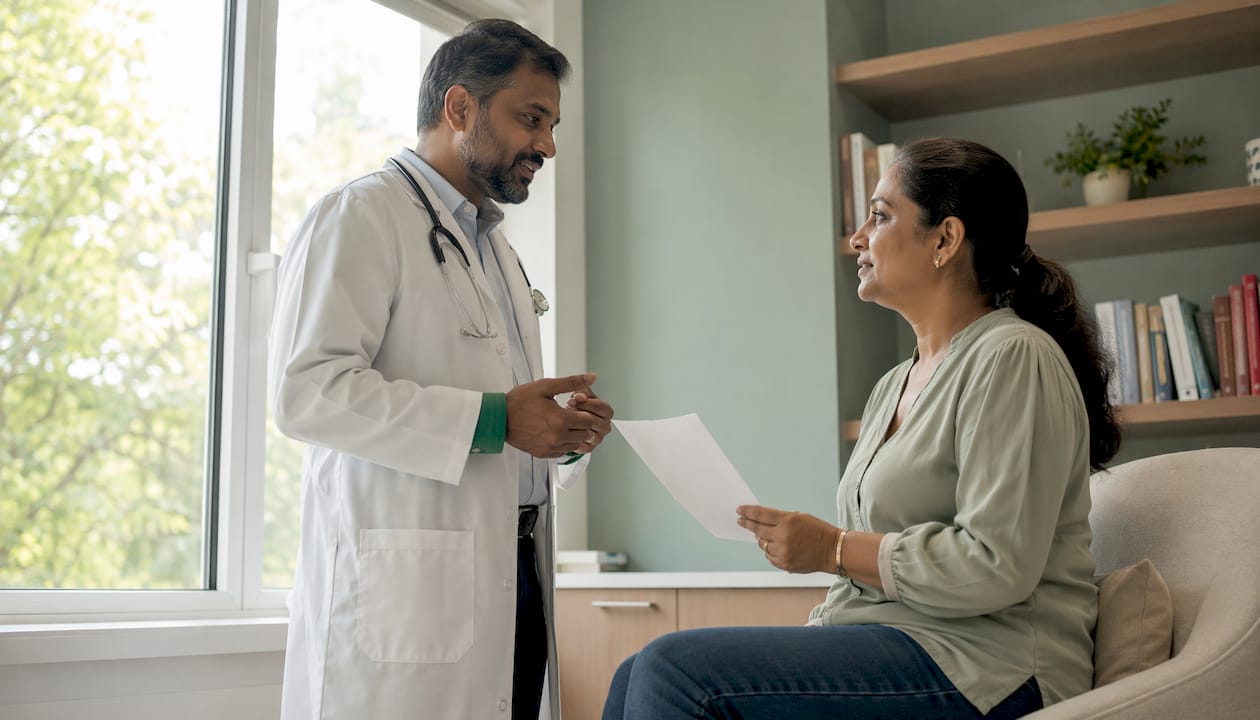 Doctor consulting with patient in clinic room