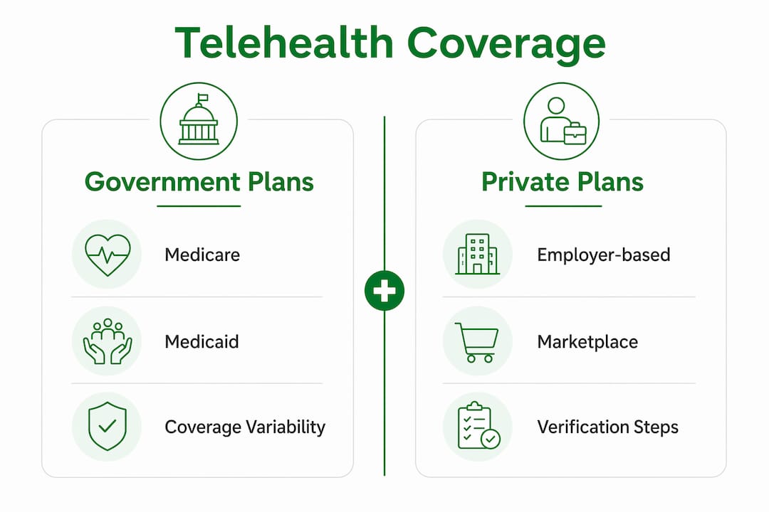 Infographic comparing telehealth coverage by plan type
