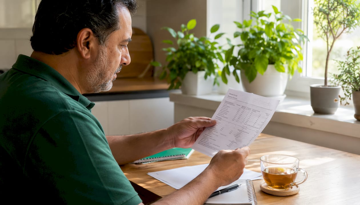 Hands holding itemized telehealth receipt with codes