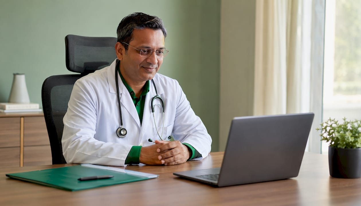 Doctor conducting telehealth infection interview