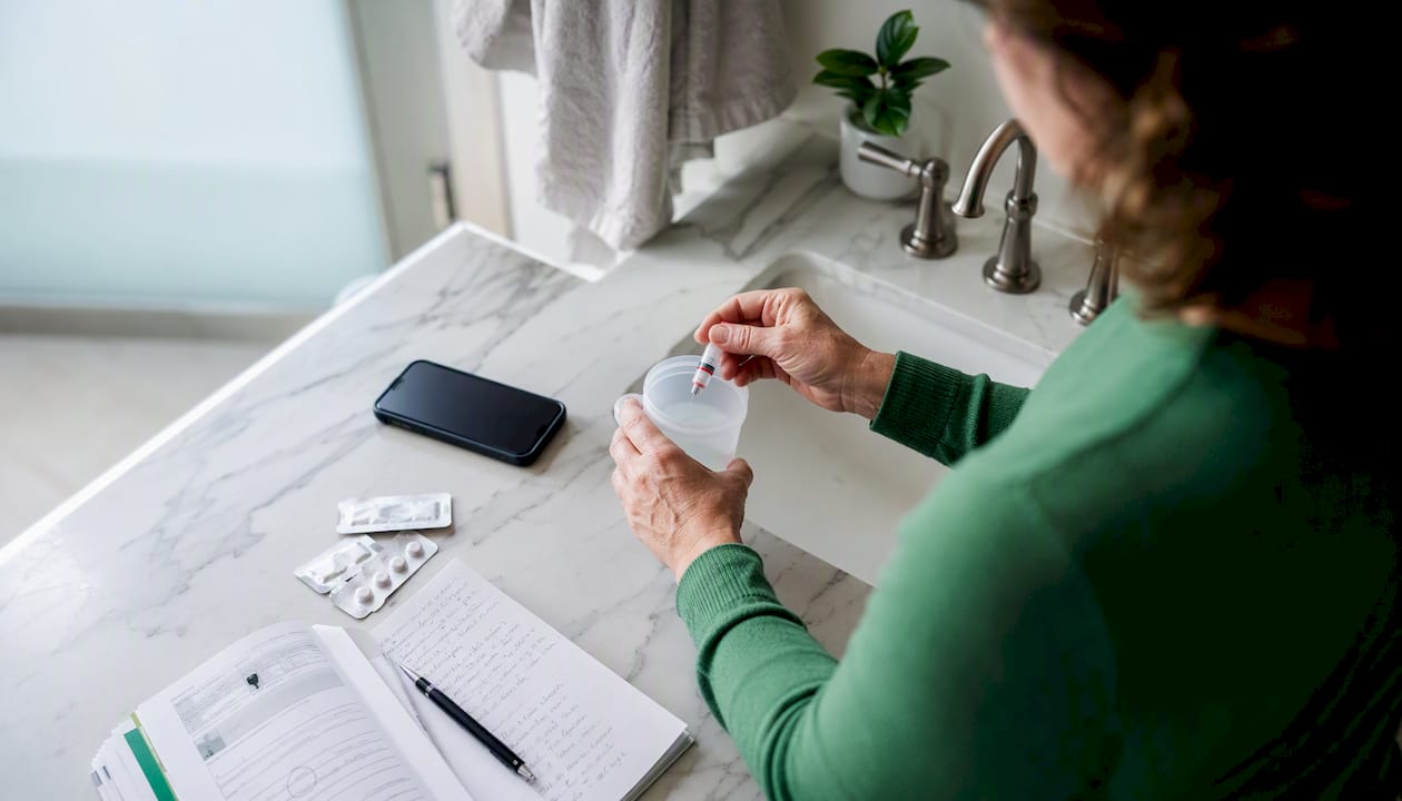Patient preparing home lab test sample