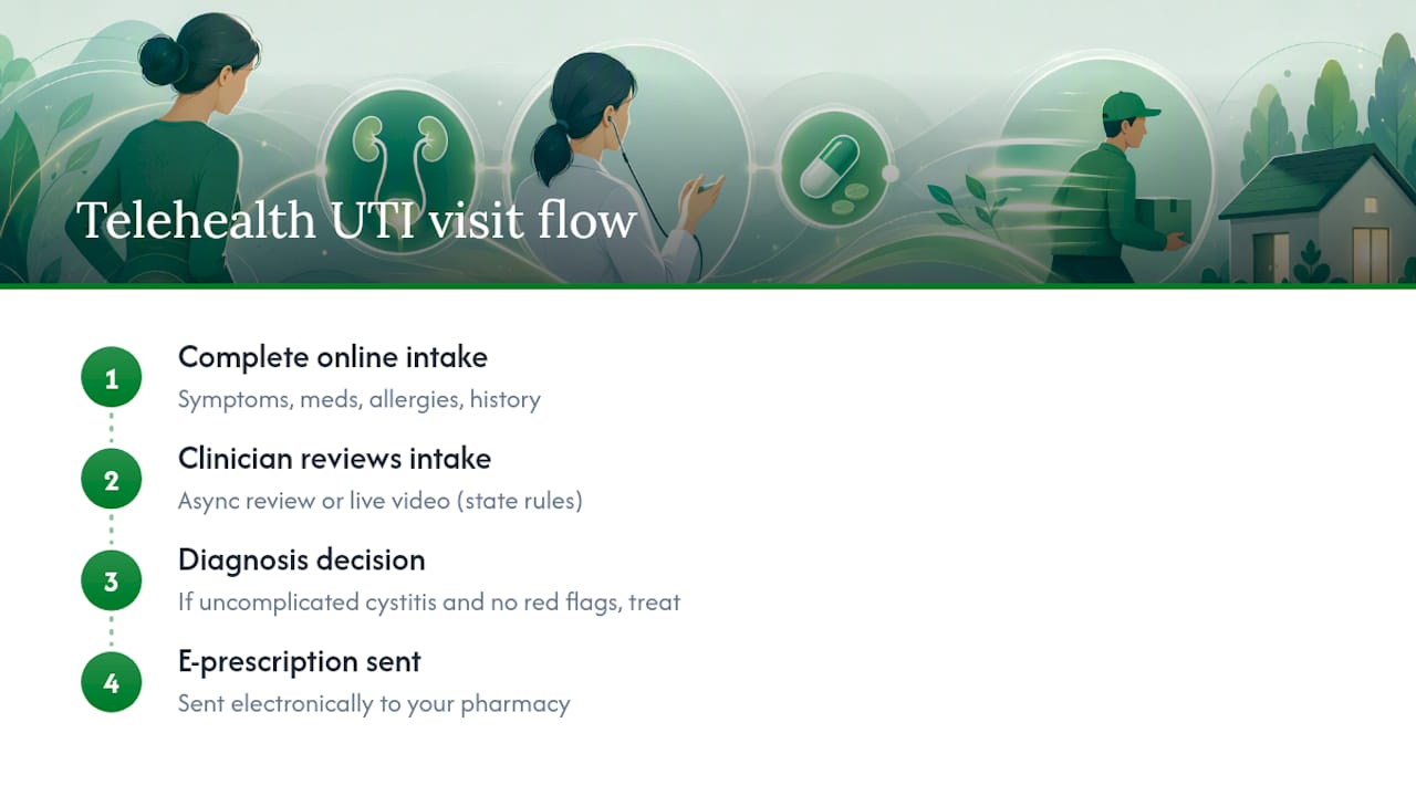 Step-by-step telehealth UTI visit process diagram