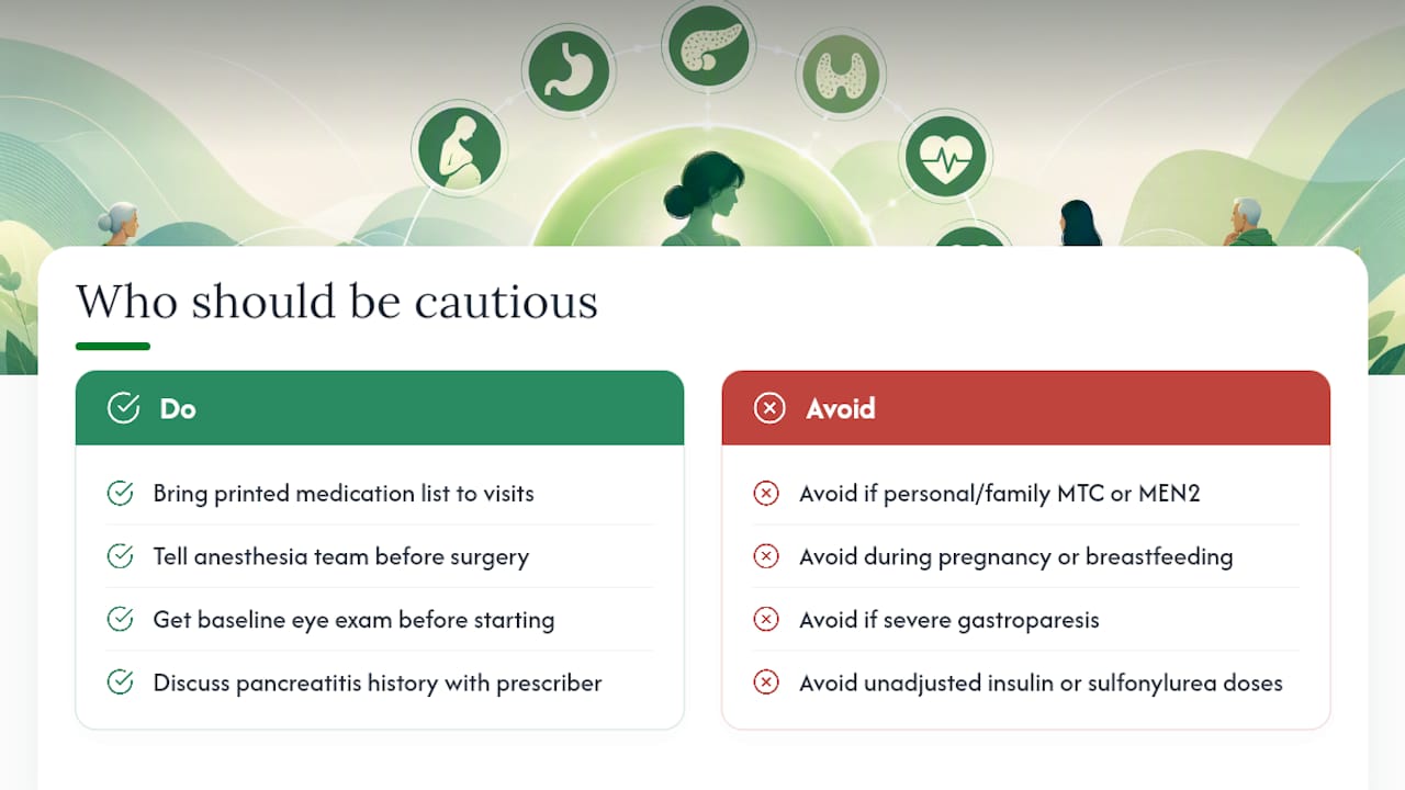 Who should be especially cautious or avoid semaglutide? — overview diagram