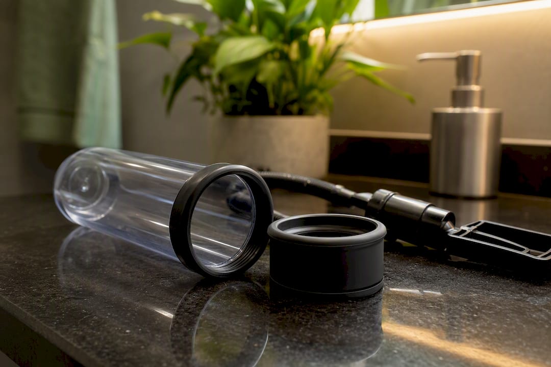 Vacuum erection device components on bathroom counter