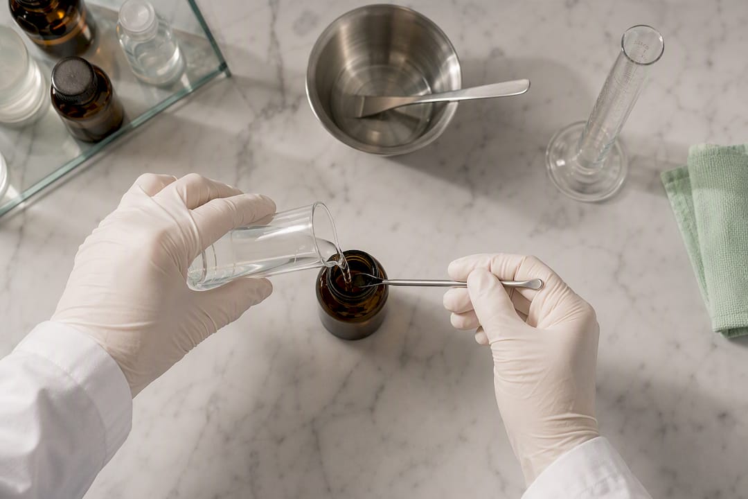 Hands mixing compounded topical medication