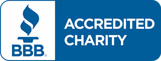 Better Business Bureau (BBB) Accredited Charity logo with blue background and white text.