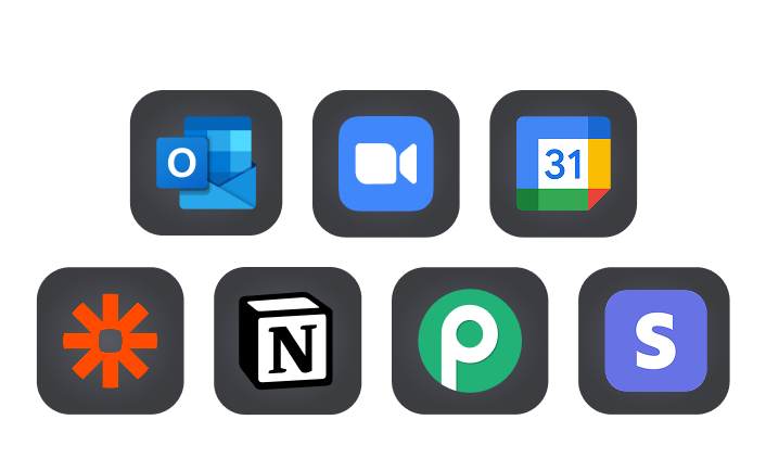 Integrations: Outlook, Zoom, google calendar, zapier, notion, pabbly, stripe