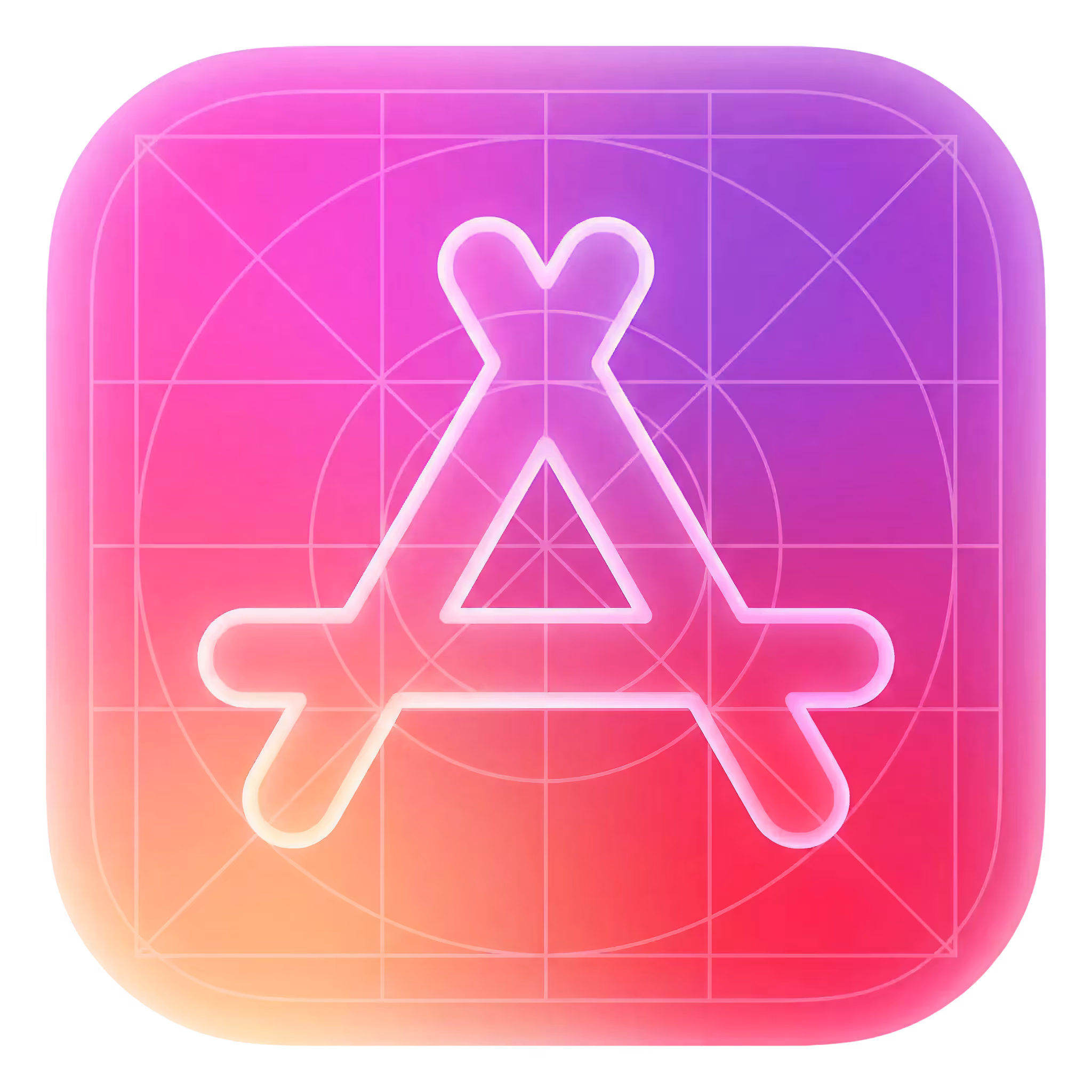 Colorful rounded squircle app icon with a stylized white AppStore symbol on a gradient pink, purple, and orange background.