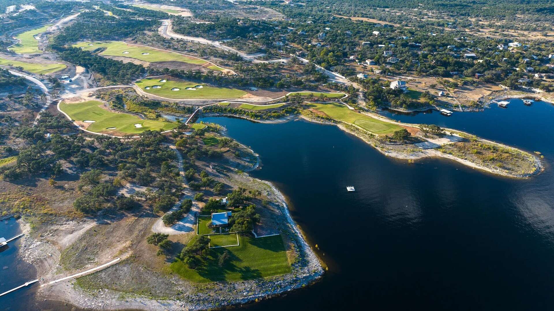 Travis Club Lake Travis aerial development view 1500 acres private shoreline