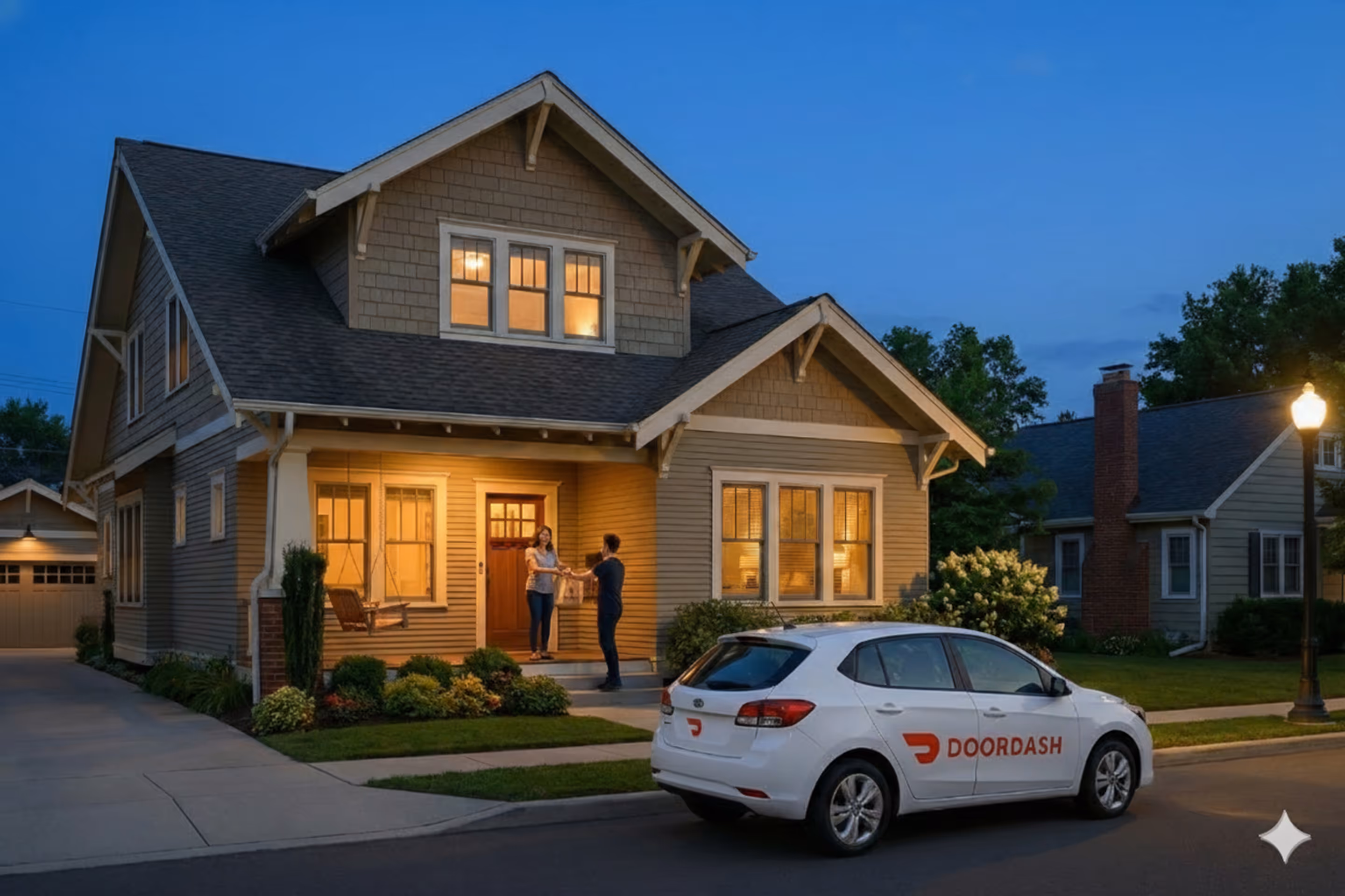 The Crab Shack restaurant exterior with a delivery car for online orders.