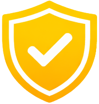 Yellow shield with a white checkmark in the center symbolizing security or protection.