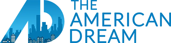 Logo featuring blue stylized letter A with a city skyline inside and the text 'THE AMERICAN DREAM' in blue.