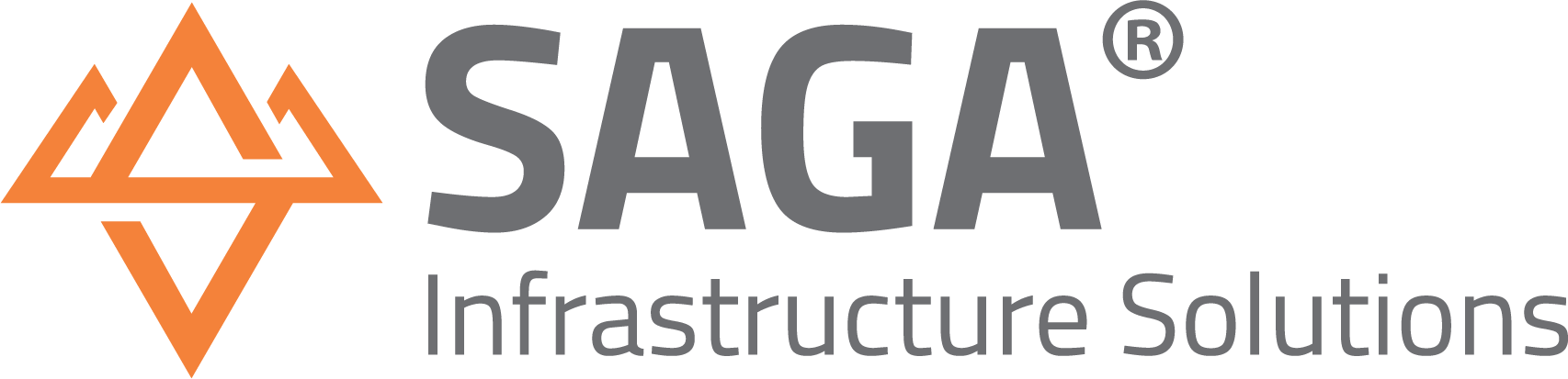 Orange geometric mountain logo to the left of the bold text SAGA and smaller text Infrastructure Solutions.