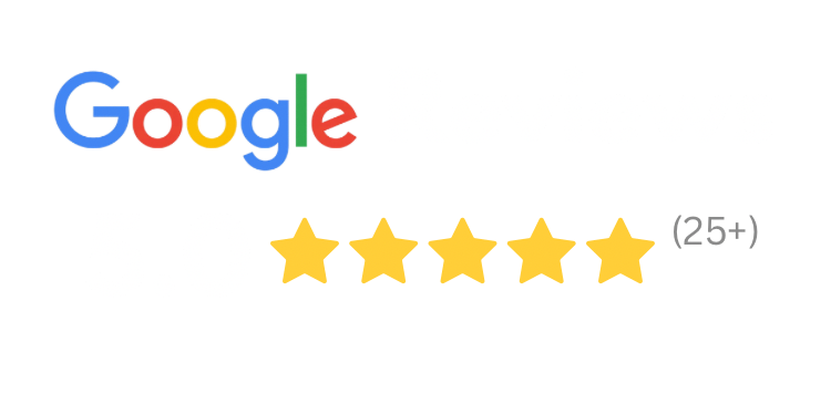 Google Reviews rating 5.0 with five gold stars and over 25 reviews.