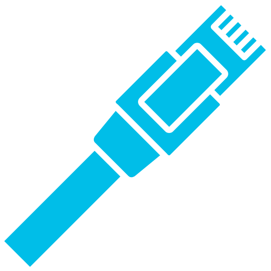 Blue illustration of an Ethernet cable connector.