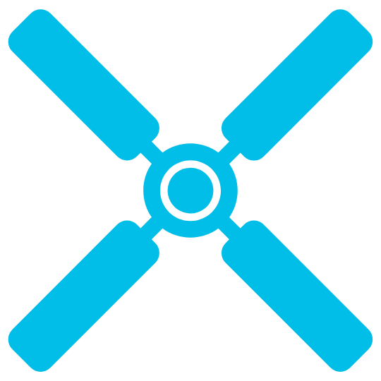 Blue light bulb icon with rays indicating illumination or idea.
