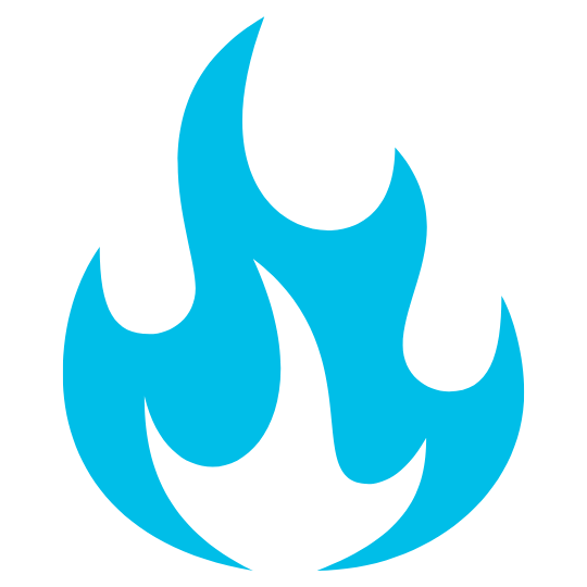 Blue flame icon with stylized flickering shape.