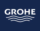 Grohe brand logo with stylized three wave lines underneath the text.