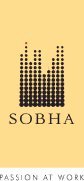 Sobha company logo with stylized skyscraper design made of small squares on a beige background.