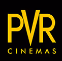 PVR Cinemas logo in yellow on a black background.