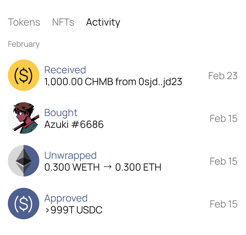 Real-Time Wallet Activity