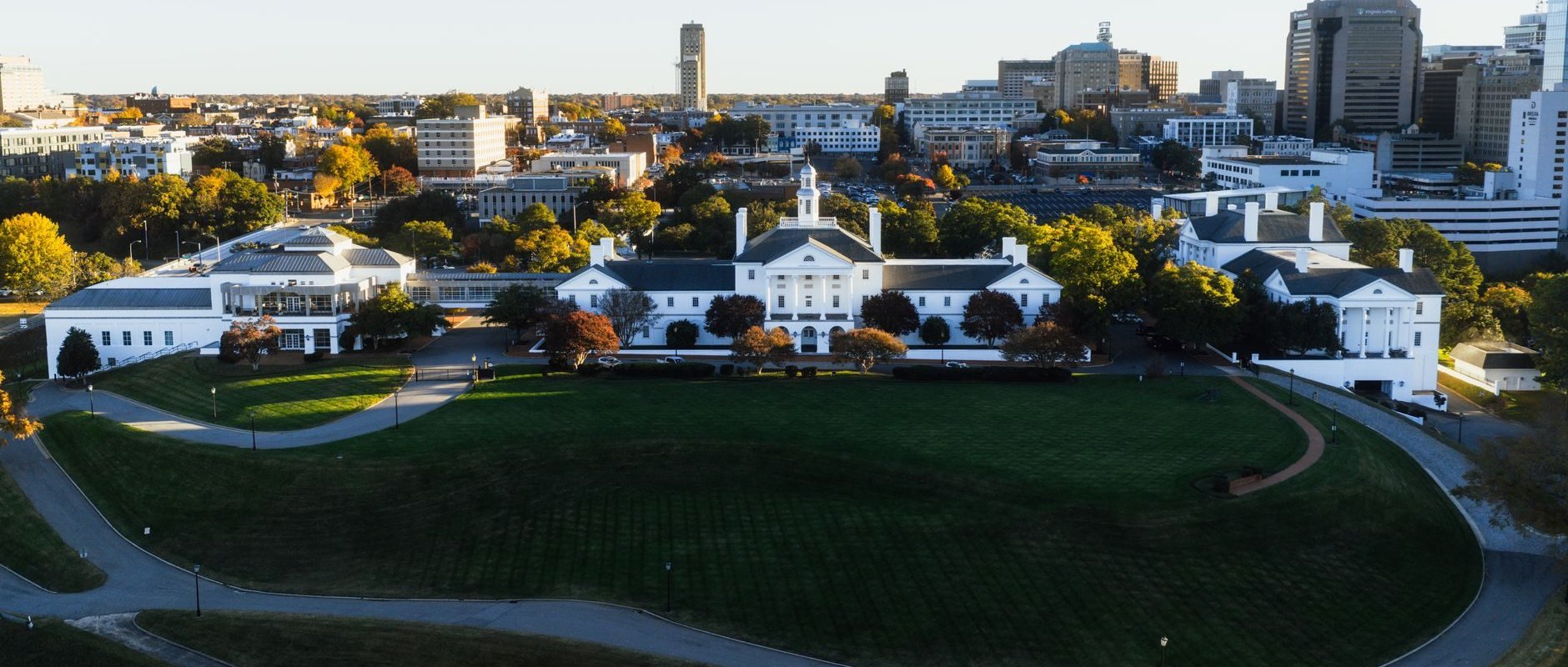 Aerial city view representing Needham, MA