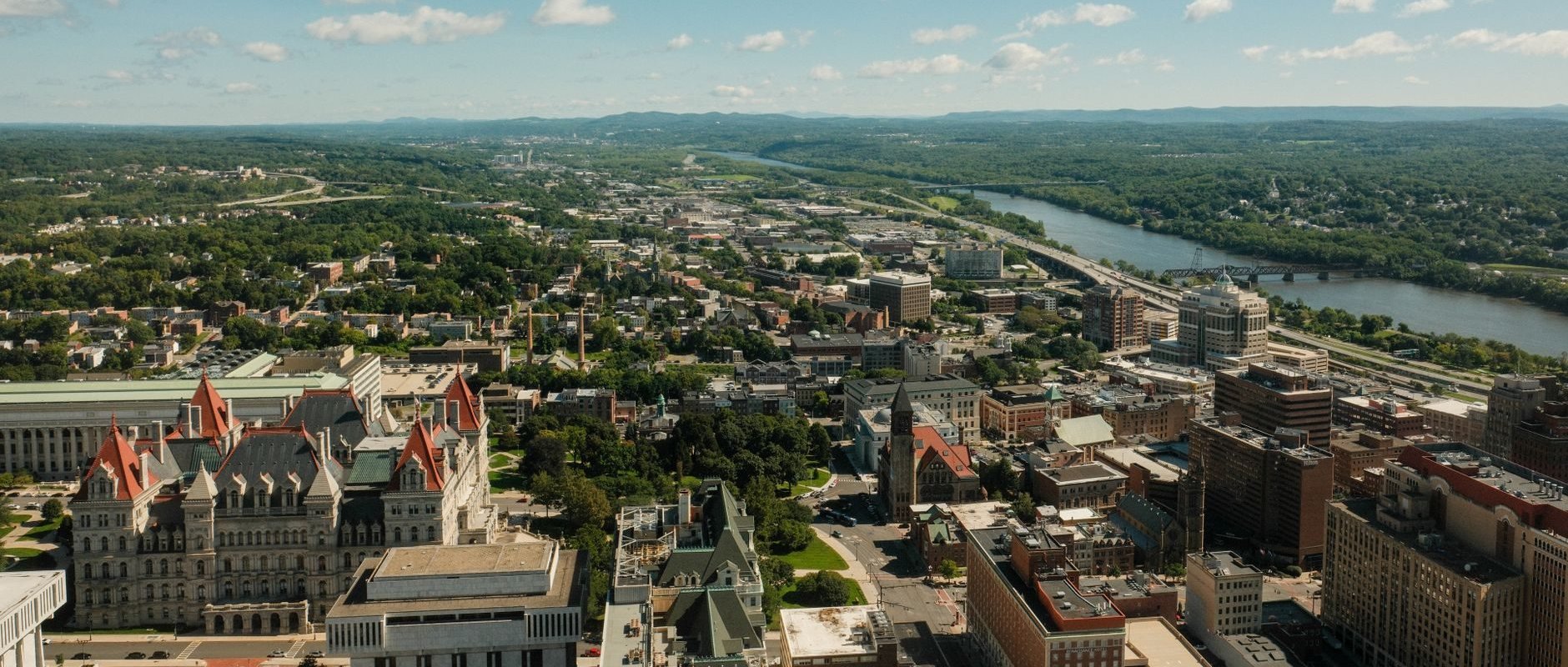 Aerial city view representing Hudson, OH