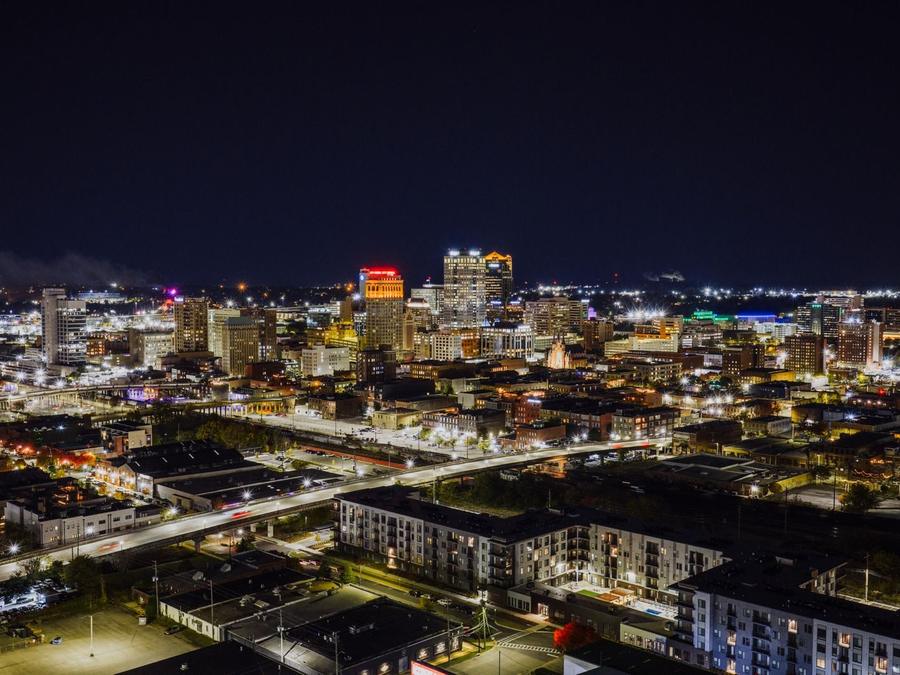 Aerial city view representing Birmingham, AL