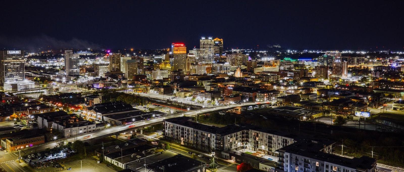 Aerial city view representing Birmingham, AL