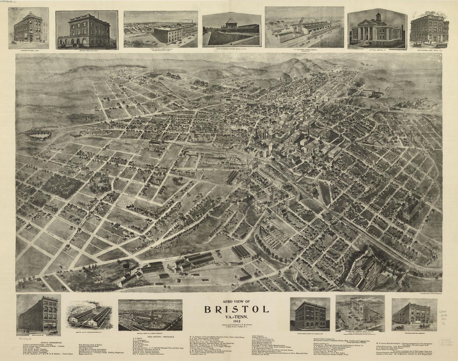 Aero view of Bristol, Va.=Tenn. 1912. LOC