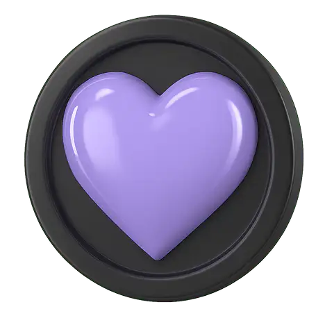 Glossy lavender heart centered on a round black background.
