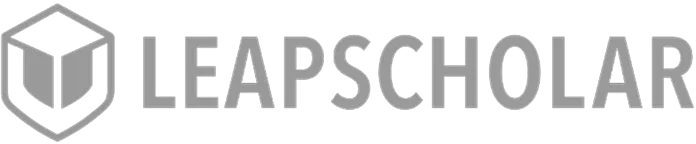 LeapScholar company logo featuring a stylized hexagonal shield with an open book icon on the left and the text LEAPSCHOLAR on the right.