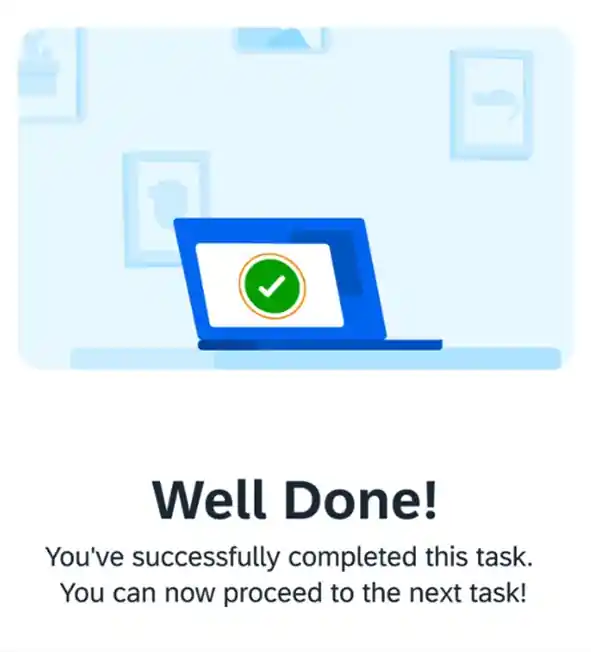 Task completion message in onboarding