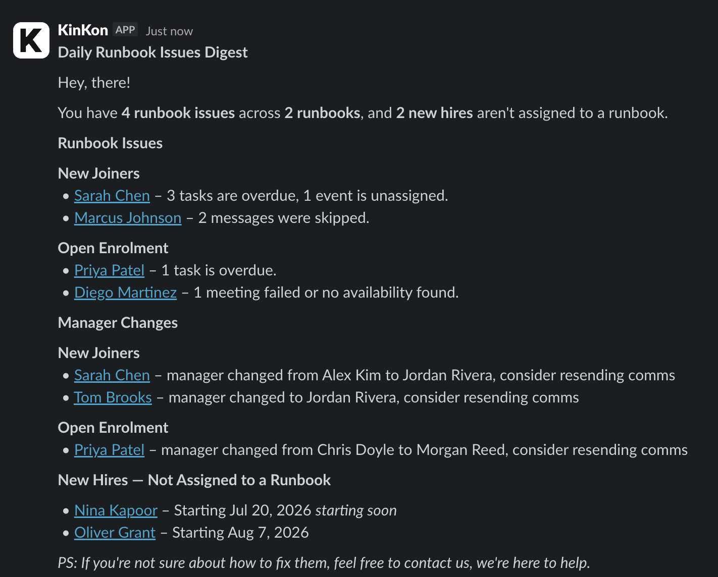 Manager change called out in the daily digest