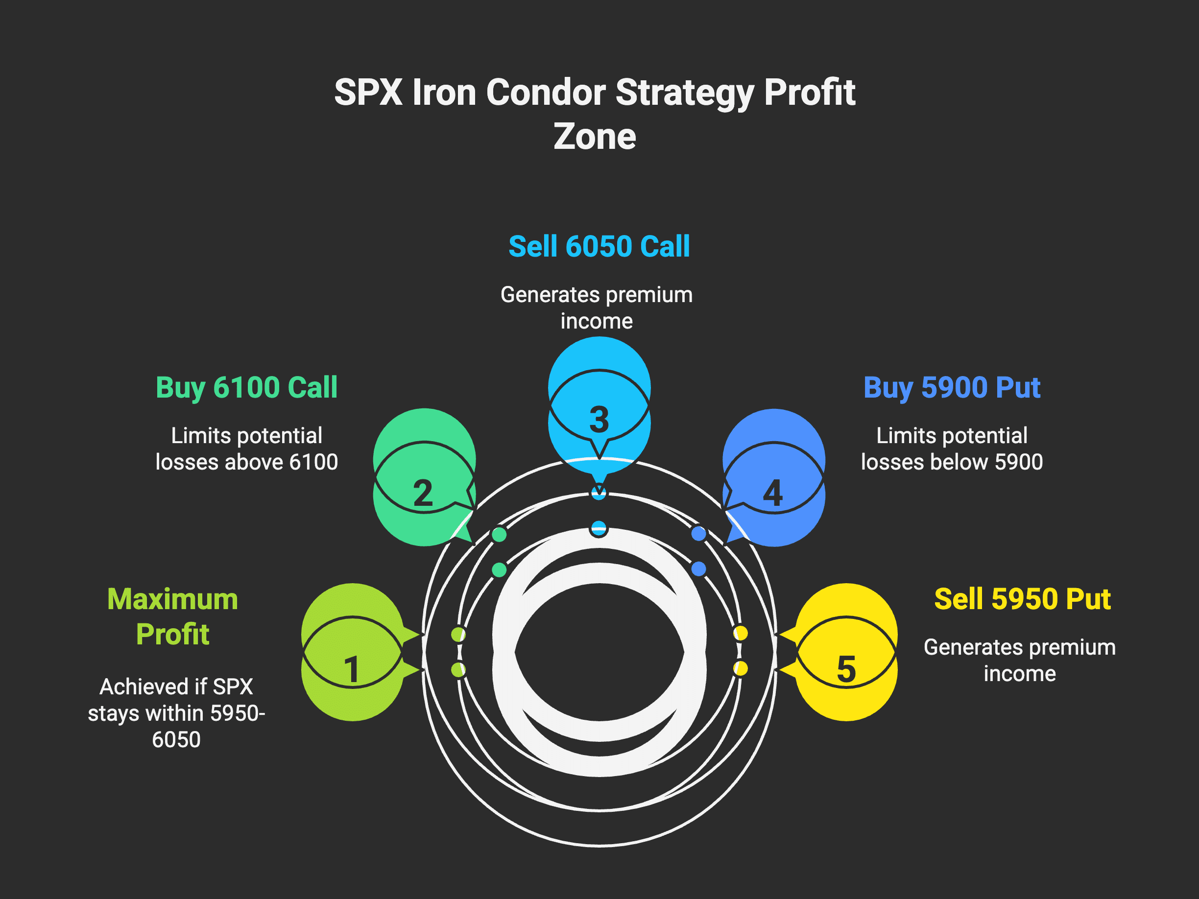iron condor potential strategy listed out in 5 steps.