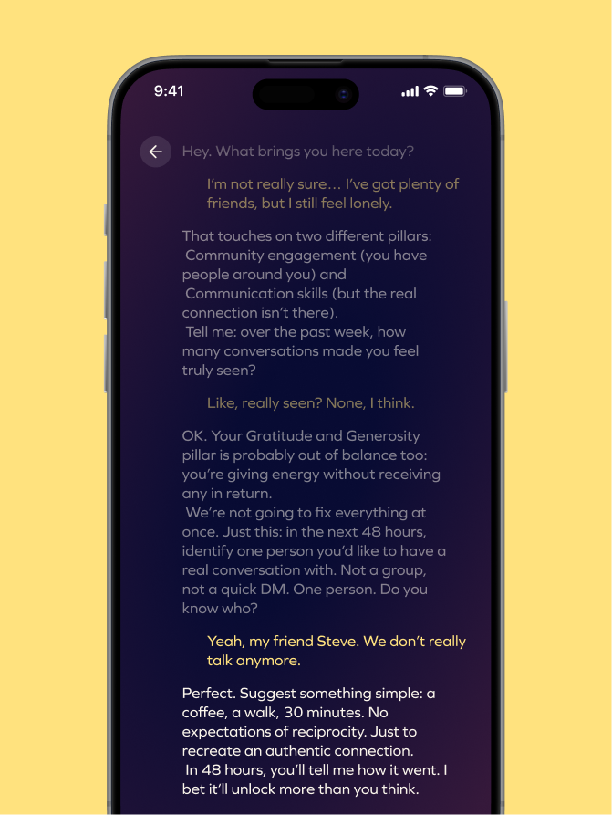 Interactive dialogue in the Generousco application to strengthen social ties and community engagement