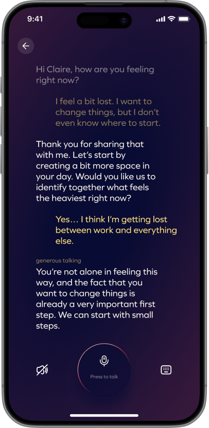 Guided conversation in the GenerousCo application to find meaning and clarify priorities