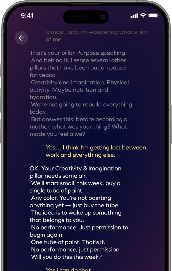 Guided conversation in the GenerousCo application to find meaning and clarify priorities