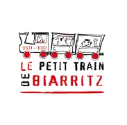 Cartoon-style logo of a small train with three carriages, each containing a smiling passenger, with the text 'Le Petit Train de Biarritz' below in red and black.