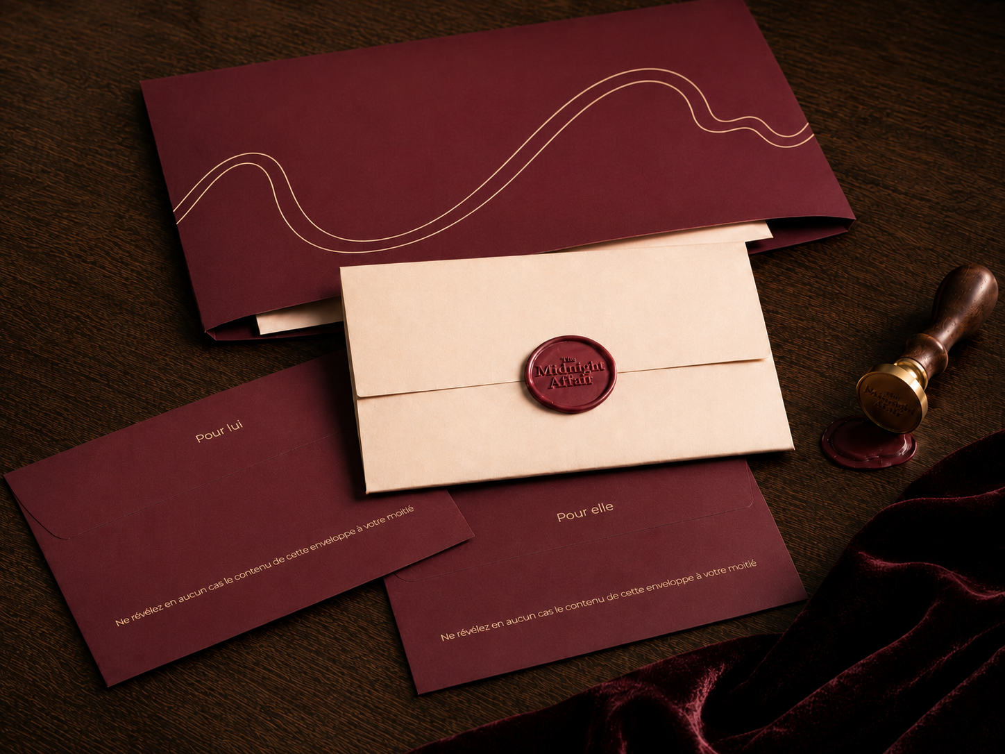 Le rituel The Midnight Affair, enveloppe cachetée à la cire avec cartes Pour lui et Pour elle