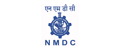 NMDC logo with Hindi text above and acronym below surrounding a circular emblem with gear and mining elements.