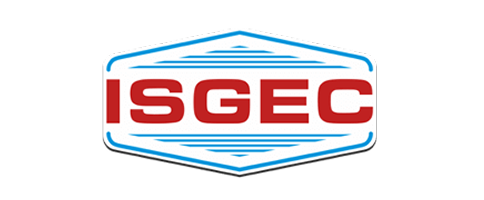 ISGEC company logo with red letters inside a blue hexagonal border.