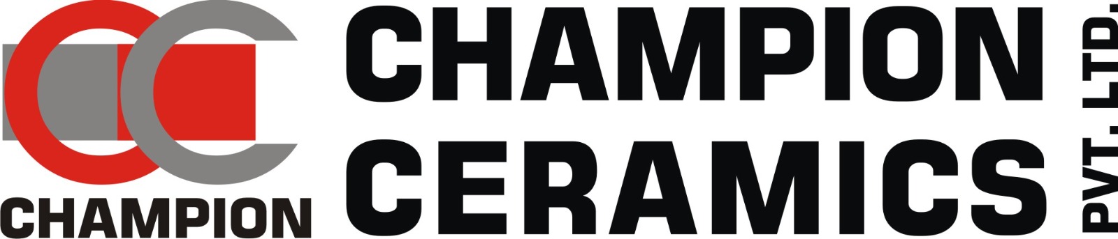 Champion Ceramics Pvt. Ltd. logo with overlapping red and gray circular shapes and bold black text.