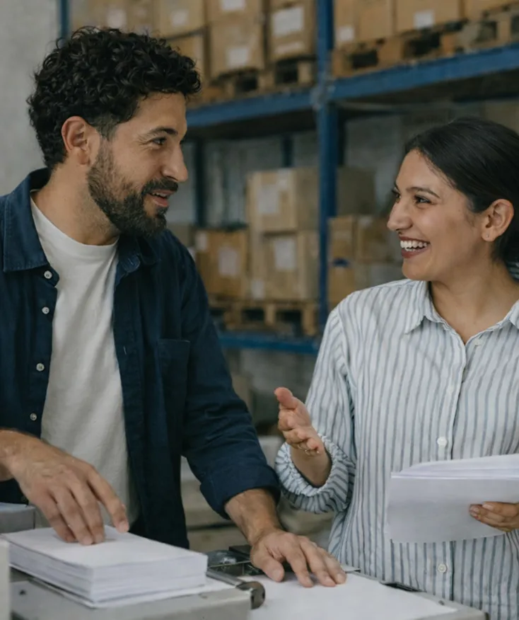 man and woman in a paper factory