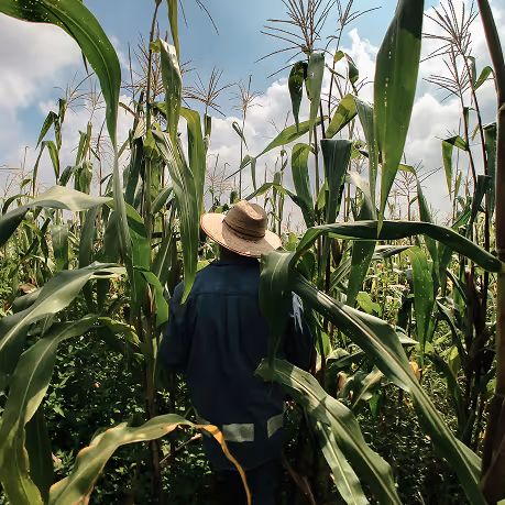 man in a cornfield