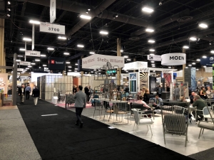 Trade show floor with furniture booths
